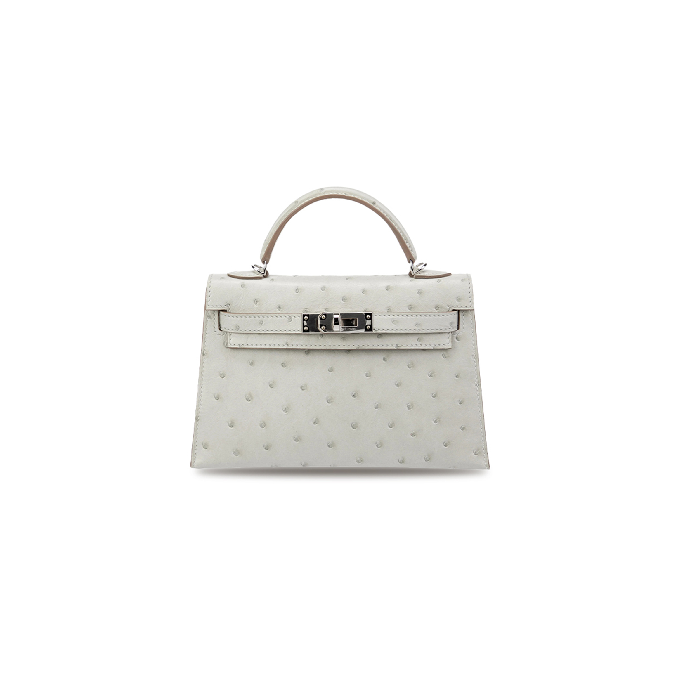 HERMÈS MASTER MINI KELLY II OSTRICH LEATHER WOOL WHITE (19*12*5.5cm)